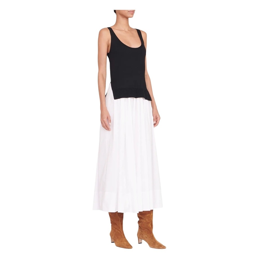 Staud Corey Midi Dress Black White Merino Wool Cotton Blend Quiet Luxury Medium